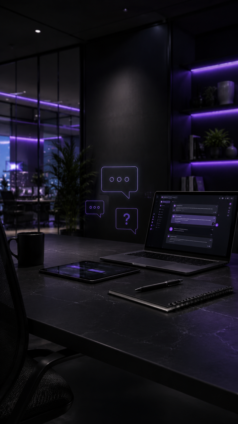 Desk di consulenza Apex Media con laptop e interfaccia di supporto